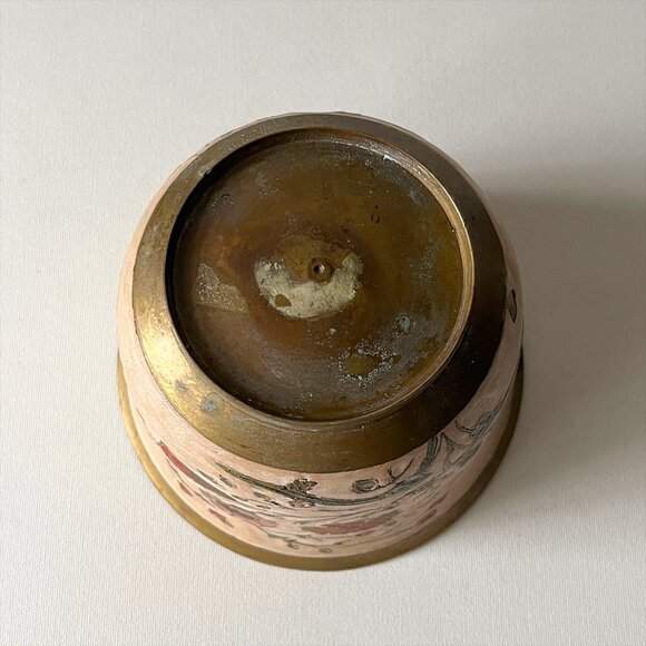 Vintage Solid Brass Floral Planter Hand Painted Flower Pot Rustic Boho Decor - Picture 4 of 7